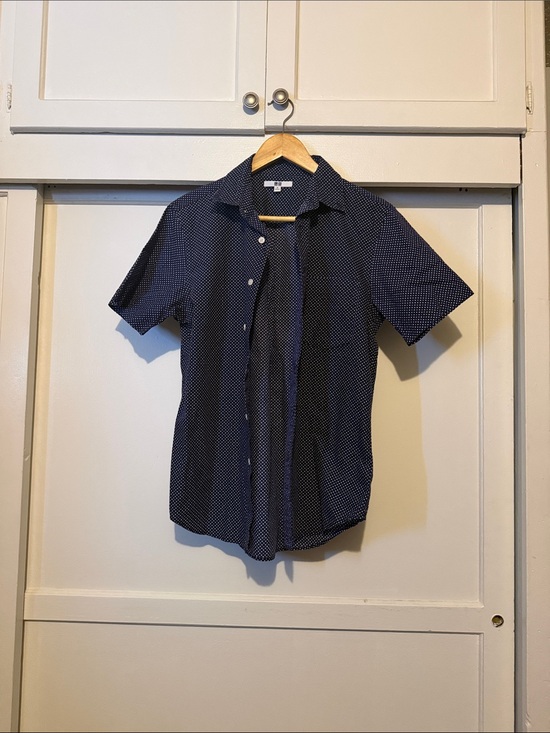 Uniqlo Other - Uniqlo Navy Short-Sleeve Button-Down with White Micro Dot Print